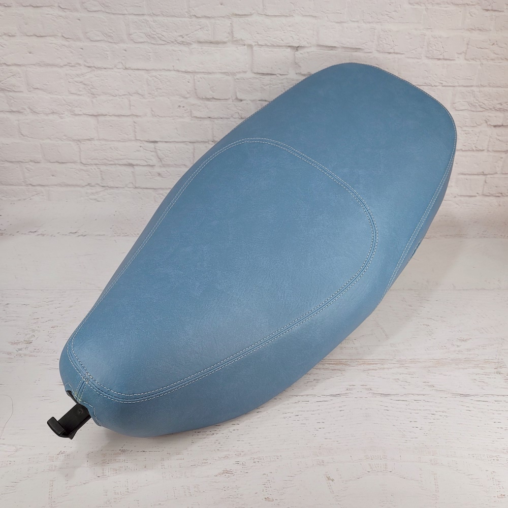 Vespa LX 50 150 Distressed Blue Seat Cover French Seams Handmade