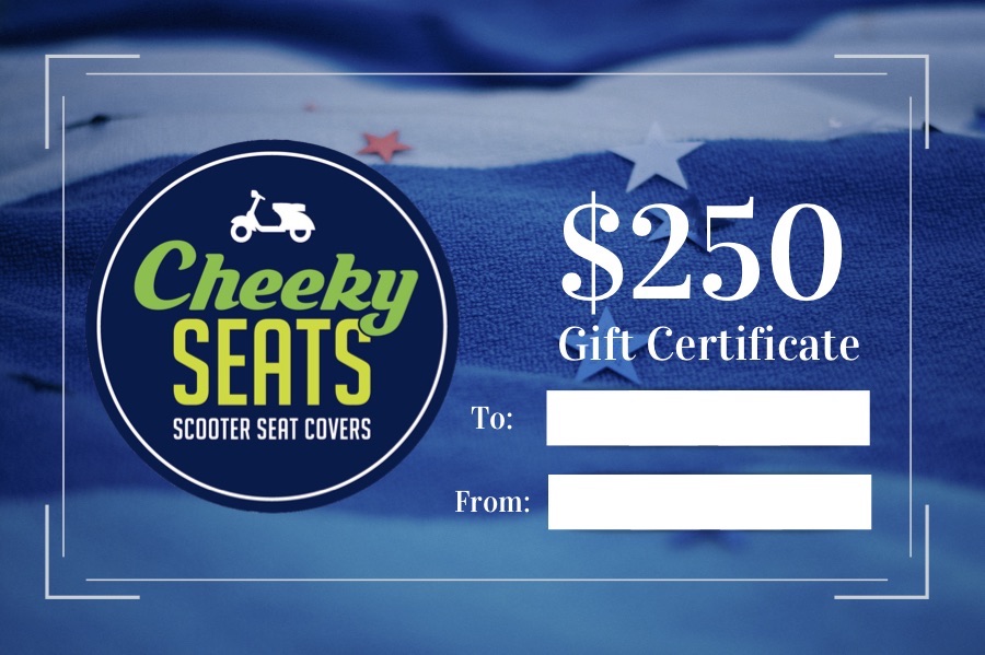 Cheeky Seats Gift Certificate $250.00 Great Scooterist Gift Idea
