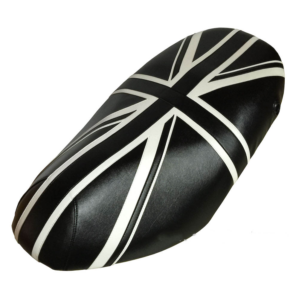 Piaggio Fly Black White Union Jack Seat Cover 2005 2018 Cheeky Seats Scooter Covers