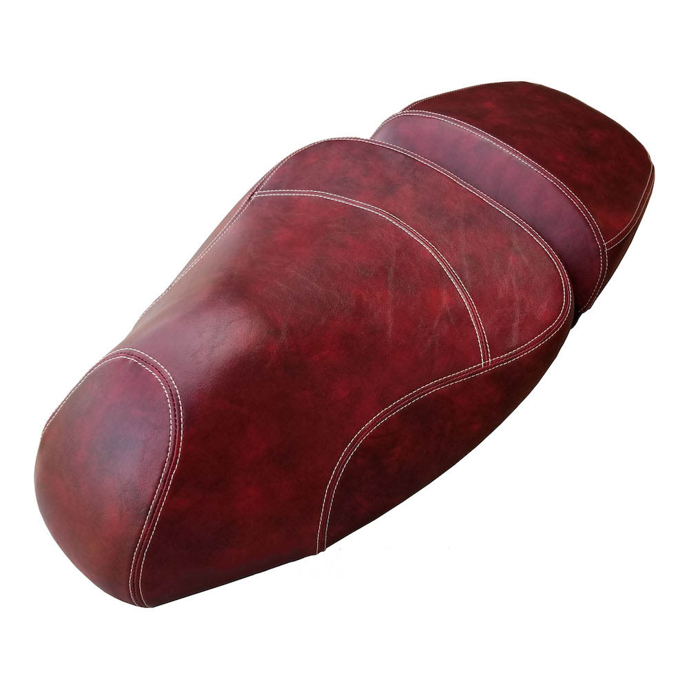 Vespa GTV Seat Cover Oxblood Split Saddle Hand Tailored Scooter