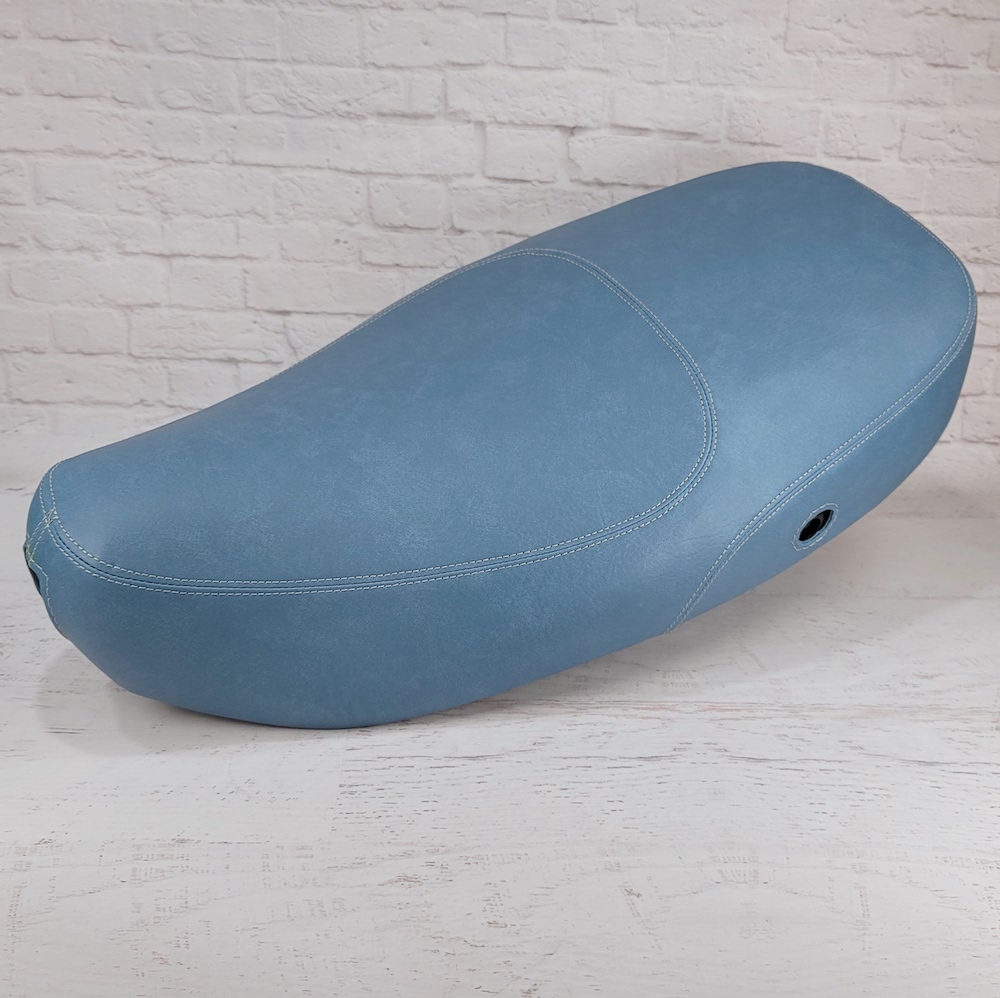 Vespa LX 50 150 Distressed Blue Seat Cover French Seams Handmade