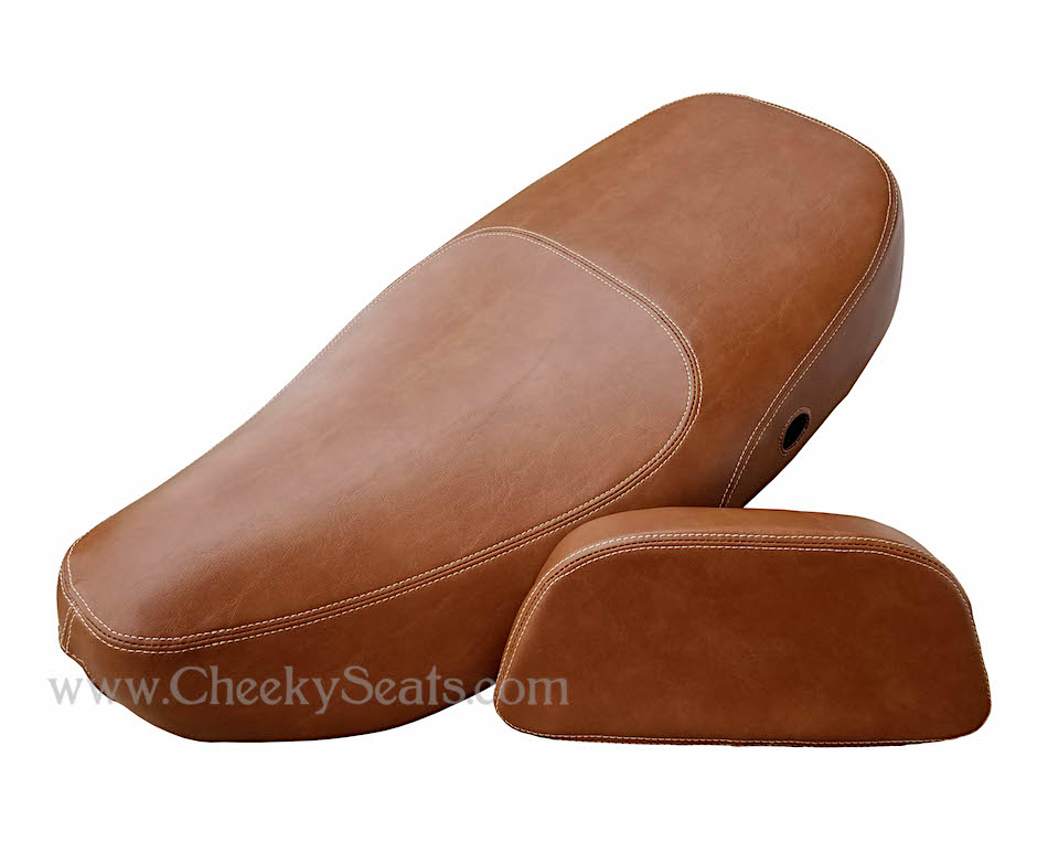 Vespa LX 50 150 Distressed Caramel Seat Cover French Seams