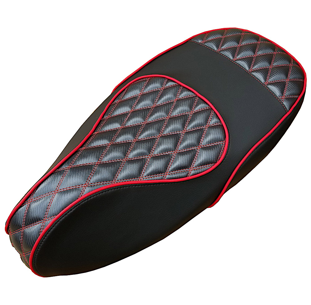 Vespa Sprint Primavera Seat Cover Black/Gray Red Diamond Stitch